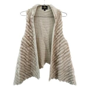 METRIC KNITS‎ FUR Chic Boho Rabbit Fur Open Vest • Small • beige • Quiet Luxury